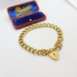 9ct Yellow Gold Curb Link Charm Bracelet Floral Lock Vintage 1968 London