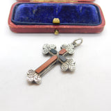 Victorian Scottish Sterling Silver, Agate & Bloodstone Cross Pendant c1860