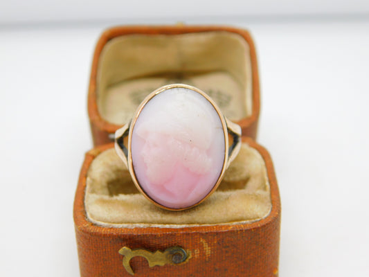 Victorian 9ct Rose Gold Angel Skin Coral Classical Cameo Signet Ring c1880