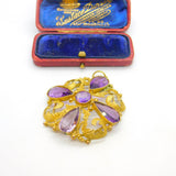 Early Victorian Pinchbeck Gold & Faceted Amethyst Floral Pendant c1860 Antique