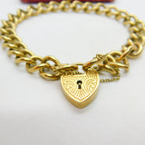 9ct Yellow Gold Curb Link Charm Bracelet Floral Lock Vintage 1968 London