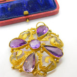 Early Victorian Pinchbeck Gold & Faceted Amethyst Floral Pendant c1860 Antique