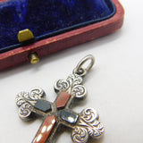 Victorian Scottish Sterling Silver, Agate & Bloodstone Cross Pendant c1860