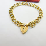 9ct Yellow Gold Curb Link Charm Bracelet Floral Lock Vintage 1968 London