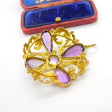 Early Victorian Pinchbeck Gold & Faceted Amethyst Floral Pendant c1860 Antique