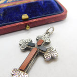 Victorian Scottish Sterling Silver, Agate & Bloodstone Cross Pendant c1860