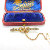 Edwardian 9ct Gold & Seed Pearl Set Lovers Knot Brooch Antique c1910