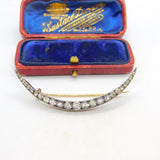 Victorian 9ct Gold & Silver Set Paste Set Crescent Moon Brooch c1860 Antique