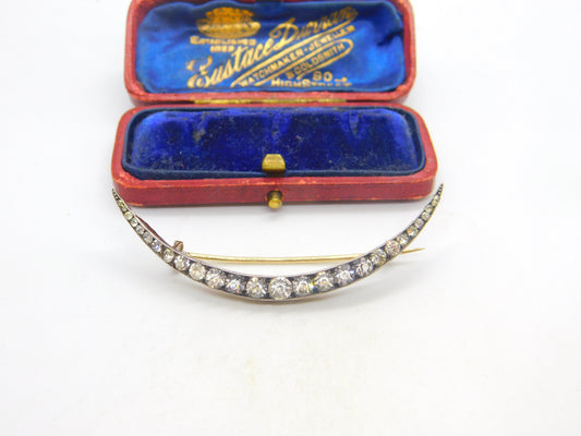 Victorian 9ct Gold & Silver Set Paste Set Crescent Moon Brooch c1860 Antique