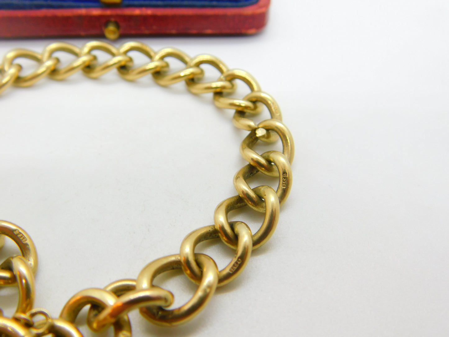 9ct Yellow Gold Curb Link Charm Bracelet Floral Lock Vintage 1968 London