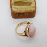 Victorian 9ct Rose Gold Angel Skin Coral Classical Cameo Signet Ring c1880