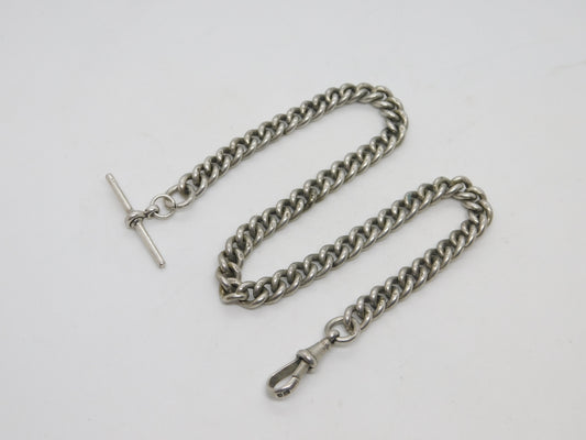 Edwardian Sterling Silver Curb Link Albert Watch Chain Antique London 1909