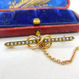 Edwardian 9ct Gold & Seed Pearl Set Lovers Knot Brooch Antique c1910