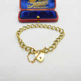 9ct Yellow Gold Curb Link Charm Bracelet Heart Lock Clasp 1977 Birmingham