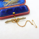 Edwardian 9ct Gold & Seed Pearl Set Lovers Knot Brooch Antique c1910