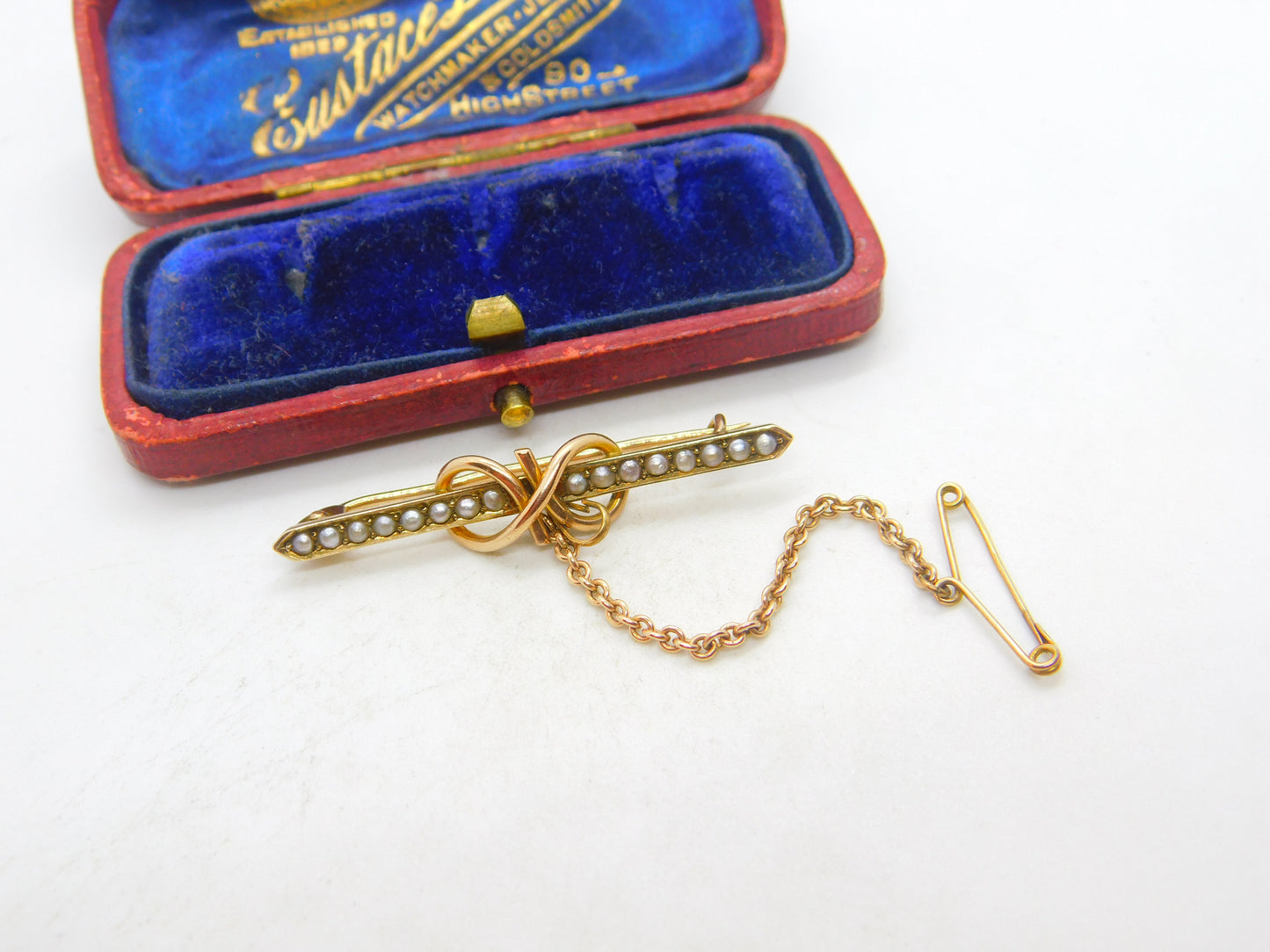 Edwardian 9ct Gold & Seed Pearl Set Lovers Knot Brooch Antique c1910