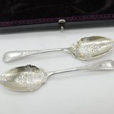 Boxed Pair of Victorian Sterling Silver Berry Spoons 1894 Sheffield Antique