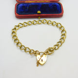 9ct Yellow Gold Curb Link Charm Bracelet Heart Lock Clasp 1977 Birmingham