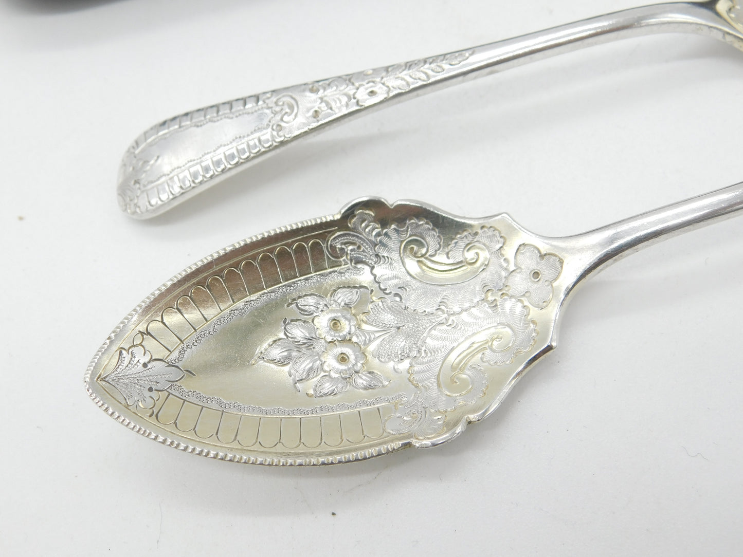 Boxed Pair of Victorian Sterling Silver Berry Spoons 1894 Sheffield Antique