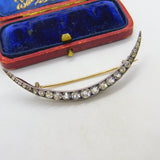 Victorian 9ct Gold & Silver Set Paste Set Crescent Moon Brooch c1860 Antique