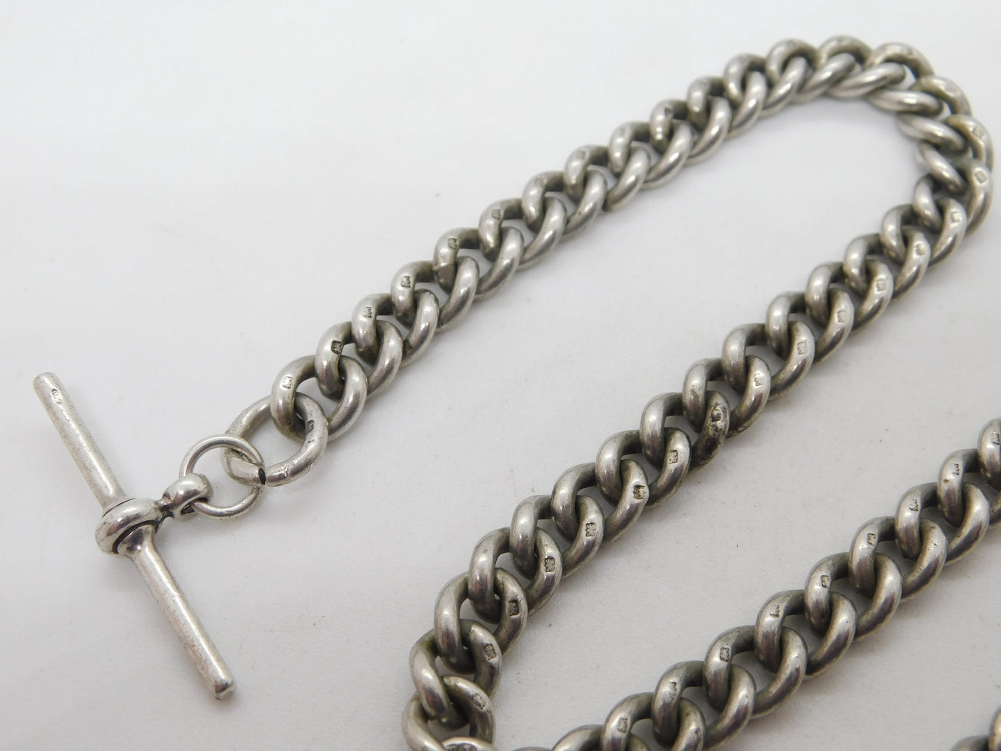 Edwardian Sterling Silver Curb Link Albert Watch Chain Antique London 1909