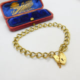 9ct Yellow Gold Curb Link Charm Bracelet Heart Lock Clasp 1977 Birmingham