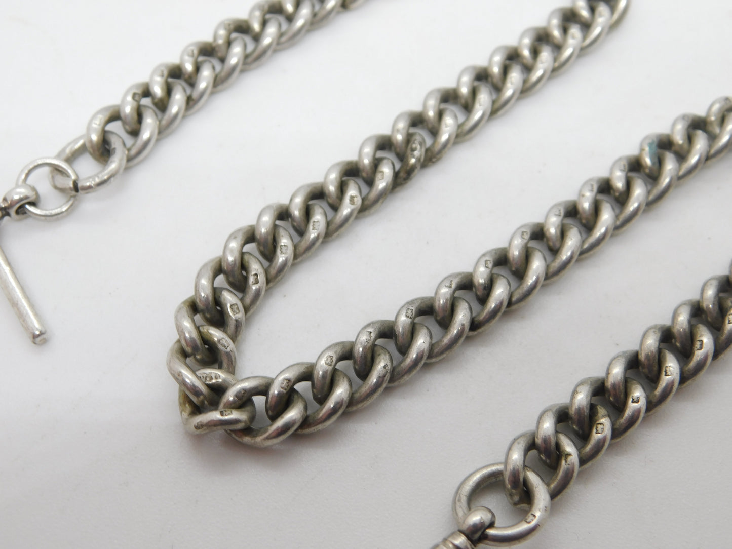 Edwardian Sterling Silver Curb Link Albert Watch Chain Antique London 1909