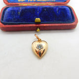 Victorian 9ct Gold Cased Seed Pearl & Turquoise Heart Pendant Antique c1890