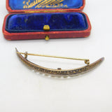 Victorian 9ct Gold & Silver Set Paste Set Crescent Moon Brooch c1860 Antique