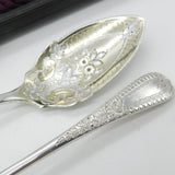 Boxed Pair of Victorian Sterling Silver Berry Spoons 1894 Sheffield Antique