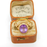 9ct Yellow Gold Amethyst Set Dress Ring Greek Maze Detail Vintage c1990