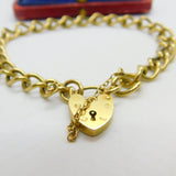 9ct Yellow Gold Curb Link Charm Bracelet Heart Lock Clasp 1977 Birmingham