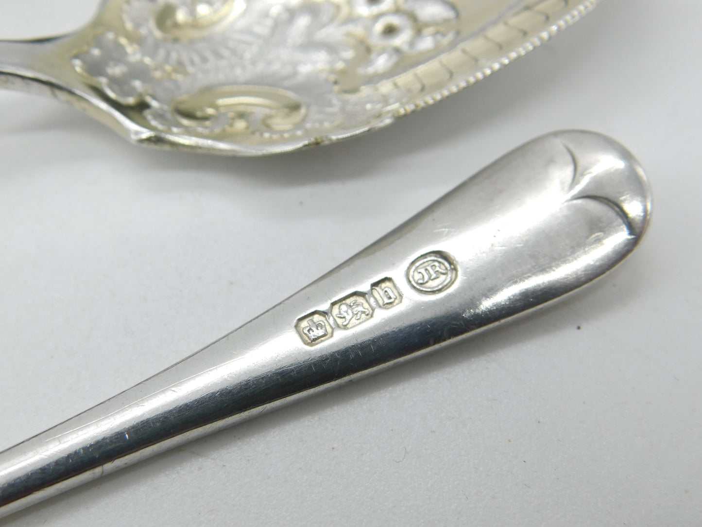 Boxed Pair of Victorian Sterling Silver Berry Spoons 1894 Sheffield Antique