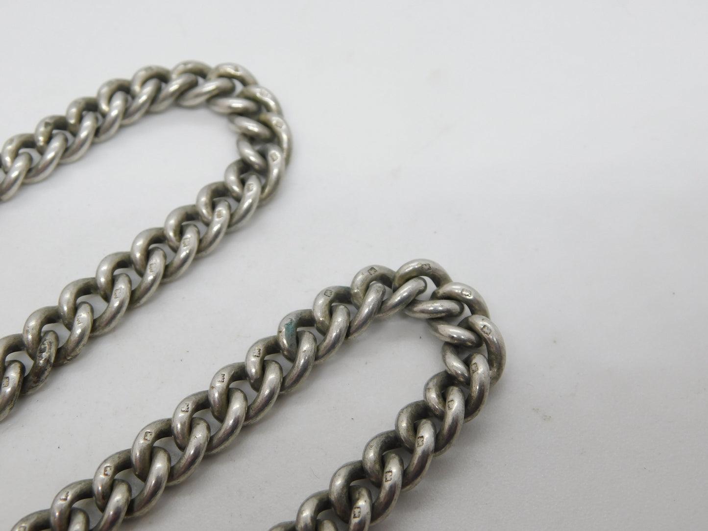 Edwardian Sterling Silver Curb Link Albert Watch Chain Antique London 1909