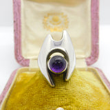 Georg Jensen Sterling Silver Modernist Ring No. 139 Cabochon Amethyst 1972