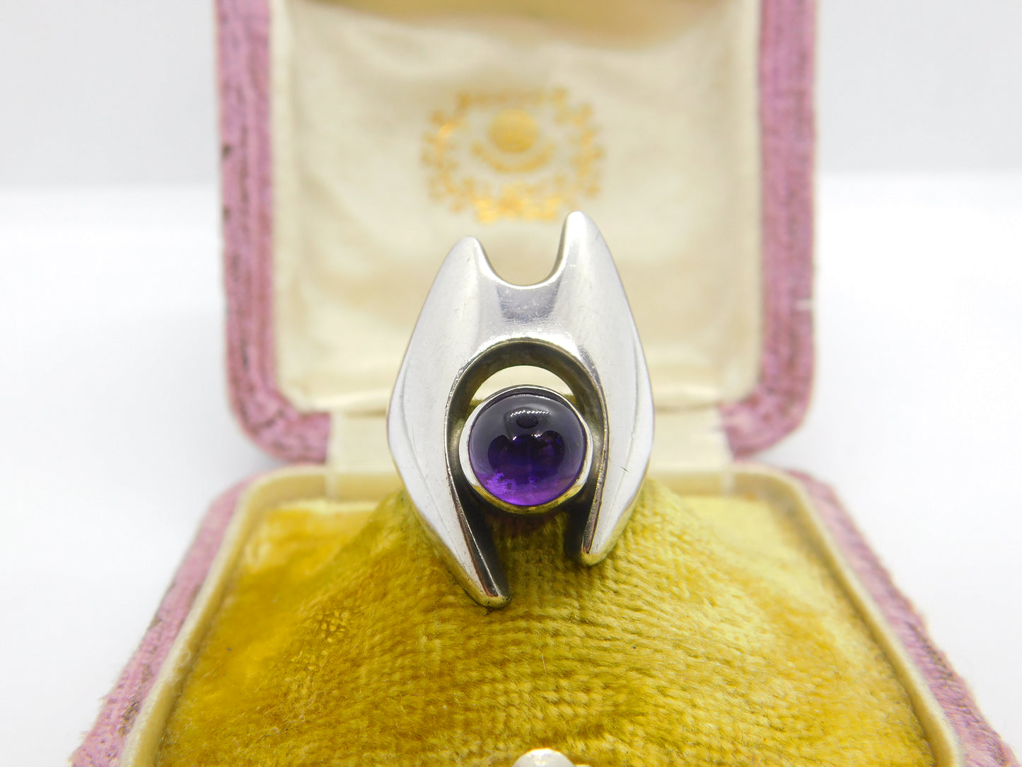 Georg Jensen Sterling Silver Modernist Ring No. 139 Cabochon Amethyst 1972