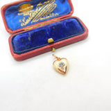 Victorian 9ct Gold Cased Seed Pearl & Turquoise Heart Pendant Antique c1890