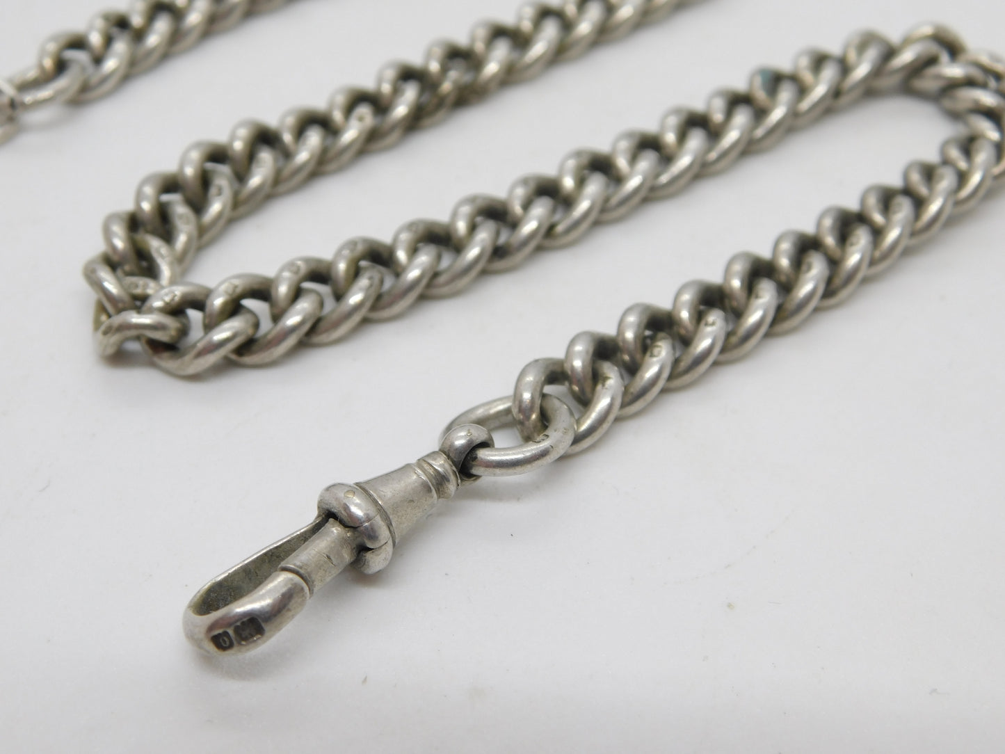 Edwardian Sterling Silver Curb Link Albert Watch Chain Antique London 1909