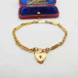 Edwardian 9ct Yellow Gold Fancy Link Bracelet with Heart Lock Clasp c1910