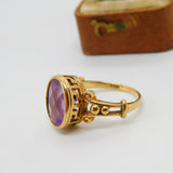 9ct Yellow Gold Amethyst Set Dress Ring Greek Maze Detail Vintage c1990