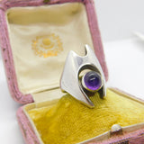 Georg Jensen Sterling Silver Modernist Ring No. 139 Cabochon Amethyst 1972