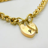 Edwardian 15ct Yellow Gold Curb Link Charm Bracelet & Heart Clasp Antique c1910