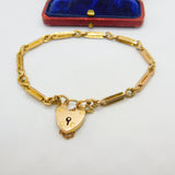 Edwardian 9ct Yellow Gold Fancy Link Bracelet with Heart Lock Clasp c1910