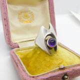 Georg Jensen Sterling Silver Modernist Ring No. 139 Cabochon Amethyst 1972
