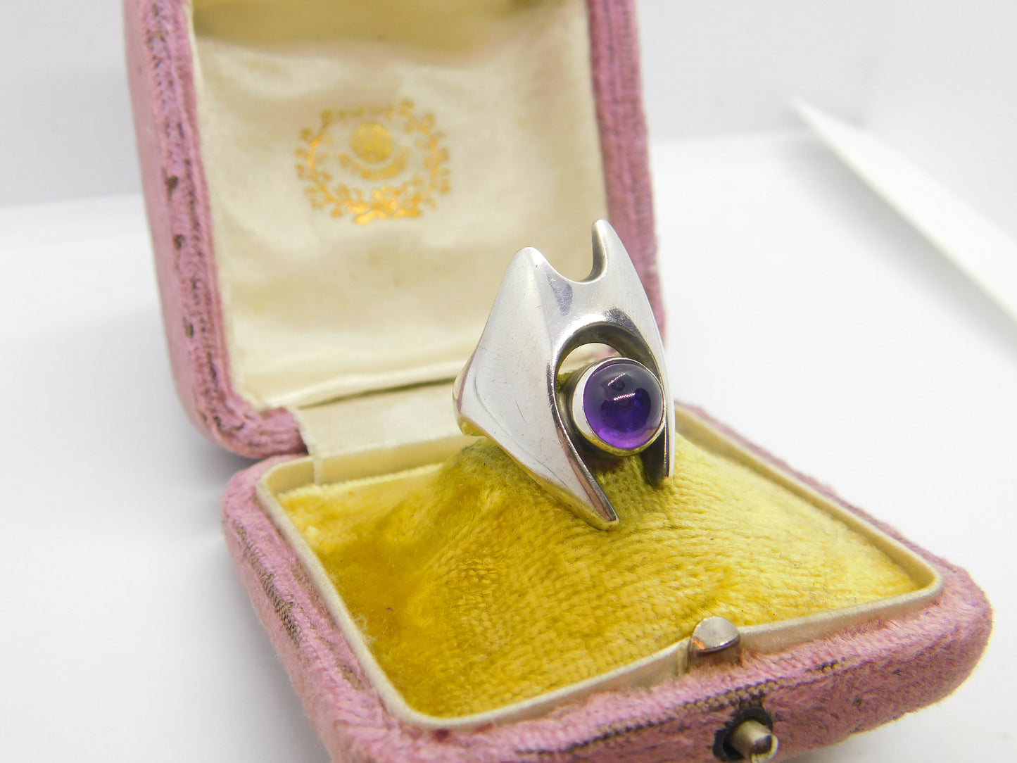 Georg Jensen Sterling Silver Modernist Ring No. 139 Cabochon Amethyst 1972