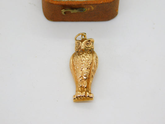 9ct Yellow Gold Wise Owl Charm Pendant Vintage 1961 Birmingham