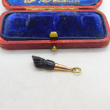 Victorian 9ct Gold & Carved Black Hardstone Figa Hand Pendant Antique c1890