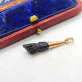Victorian 9ct Gold & Carved Black Hardstone Figa Hand Pendant Antique c1890