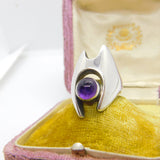 Georg Jensen Sterling Silver Modernist Ring No. 139 Cabochon Amethyst 1972