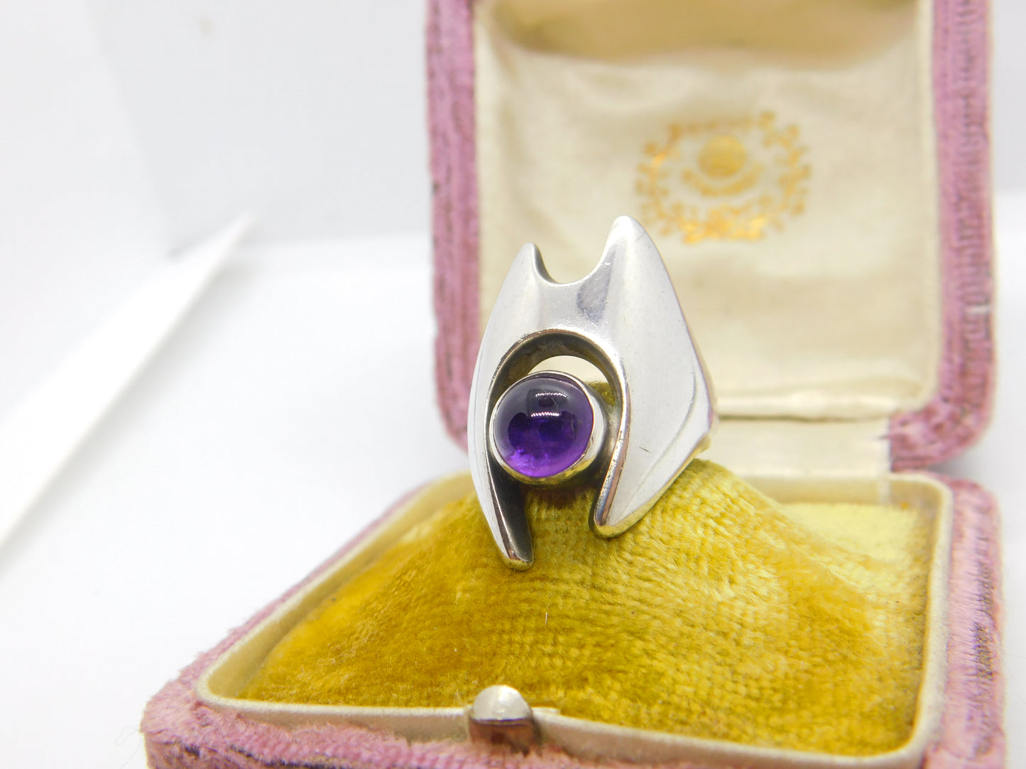 Georg Jensen Sterling Silver Modernist Ring No. 139 Cabochon Amethyst 1972